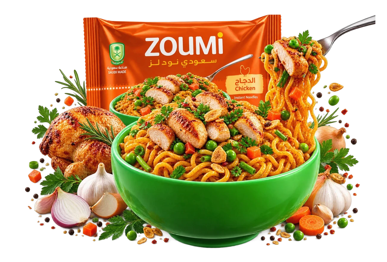 Zoumi Chicken noodles with a serving bowl