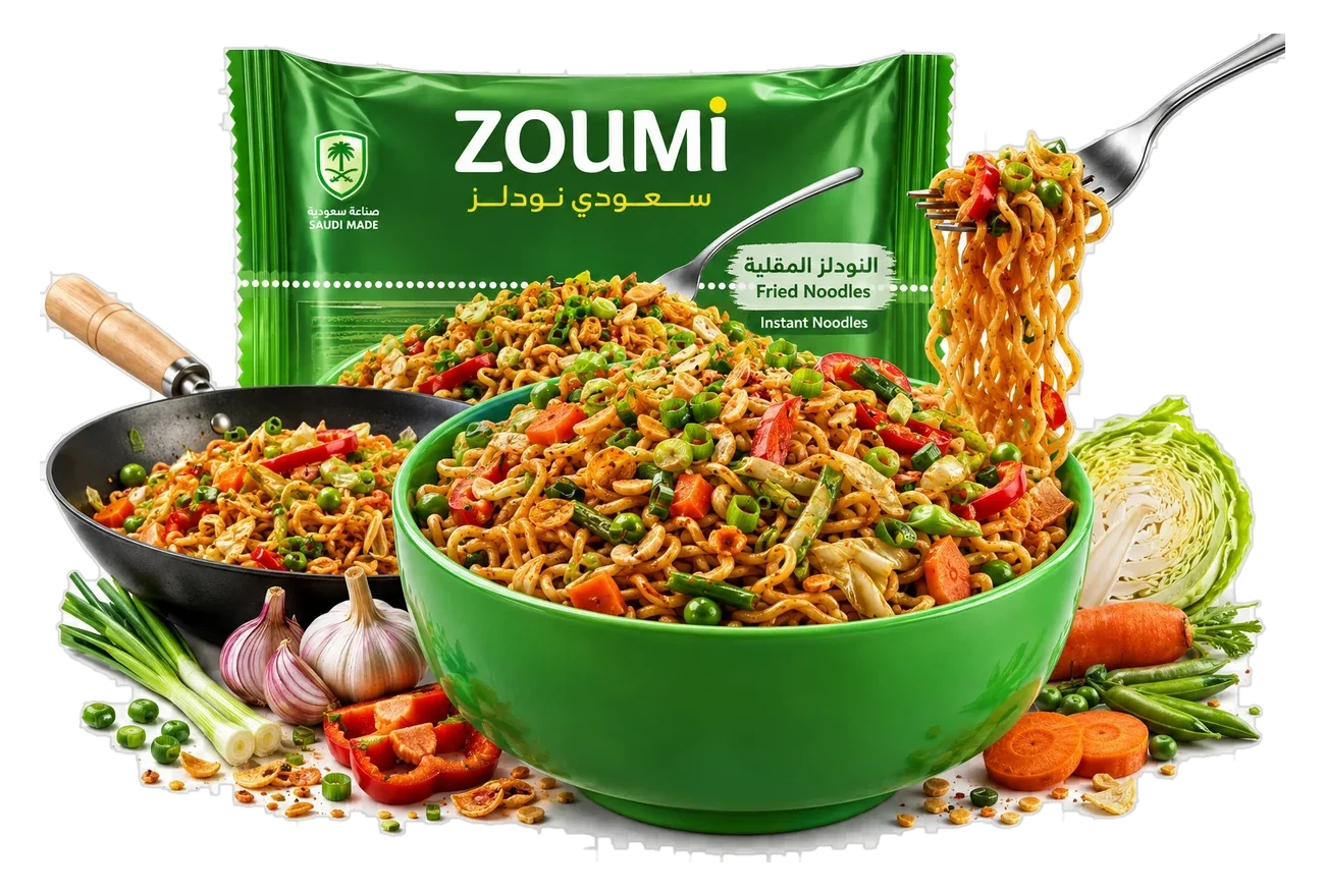 Zoumi Fried Noodles with a serving bowl